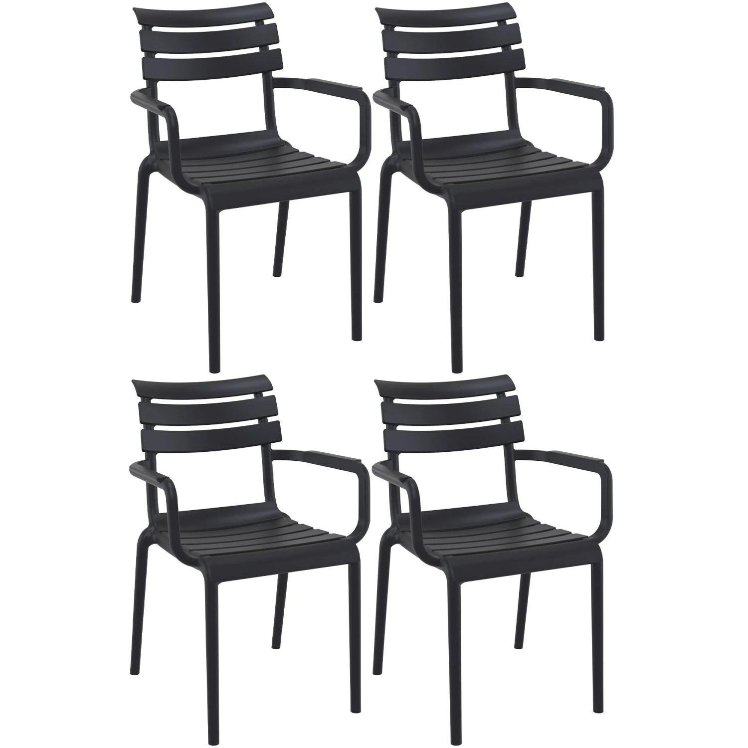 DELUKE Gartenstuhl LARS 4er Set 58x59x85cm Kunststoff Schwarz Stapelstuhl Loungestuhl Garten Outdoor-Stuhl