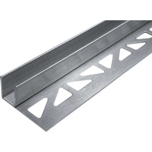 Dural Glas Gefällekeil Shower-GK Rechts, 98 cm, Edelstahl Fliesenschiene für Glasaufnahme am Boden.