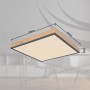 Quadratische LED-Deckenleuchte Doro in Holzfarben/Graphit, 45x45 cm, mit Maßangaben.