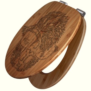 Banjado WC-Sitz aus Bambus mit Lama-Gravur. Toilettendeckel mit Absenkautomatik.