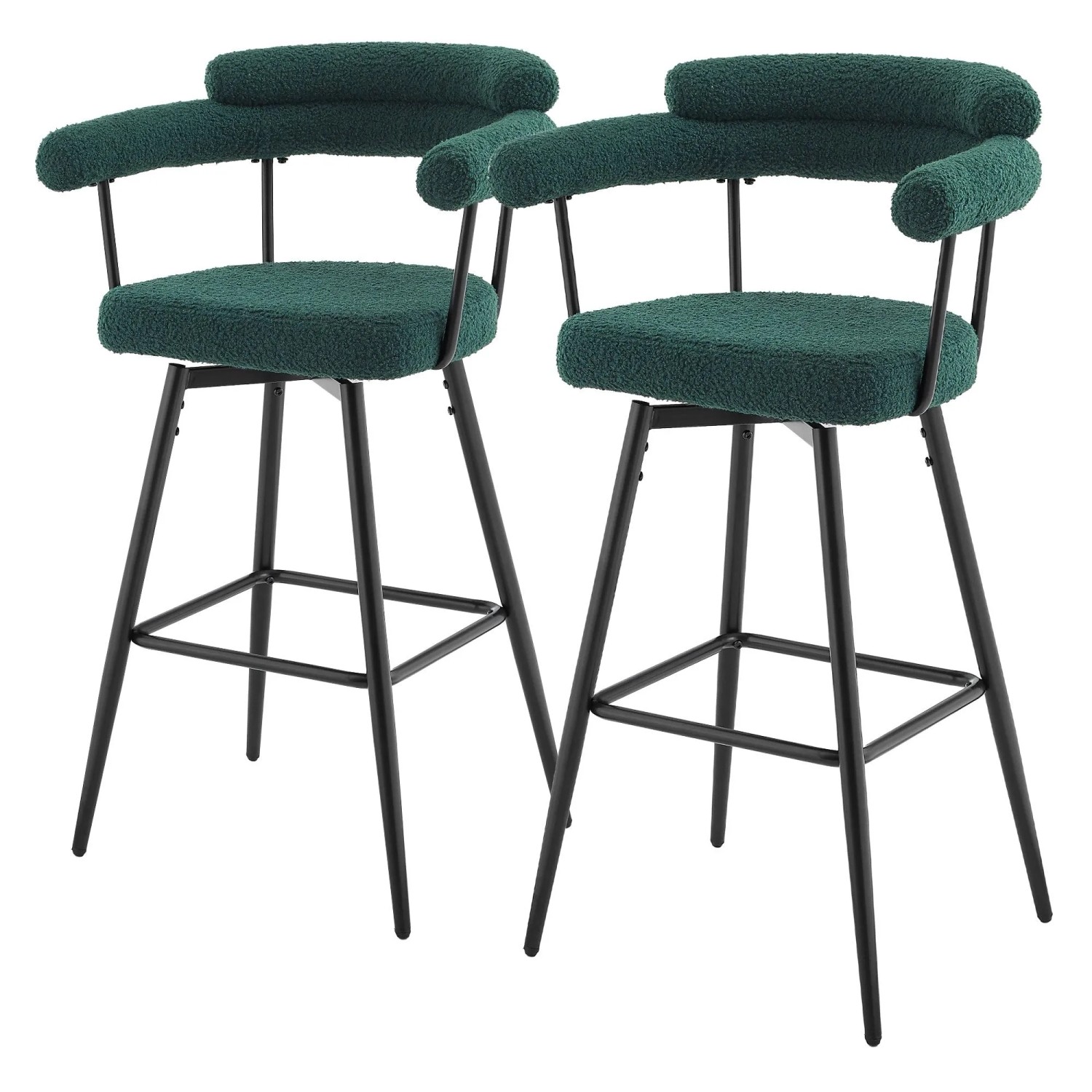 ML-Design Barhocker Drehbar 2Er Set Dunkelgrün mit Teddy-Stoff 76 cm