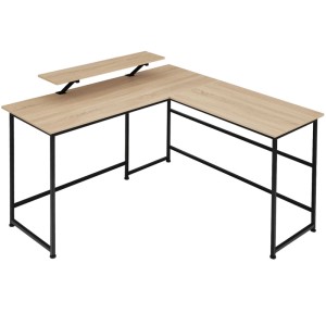 Tectake Eckschreibtisch Melrose im Industrial Style mit Holzplatte in Eiche Sonoma und schwarzem Stahlgestell.