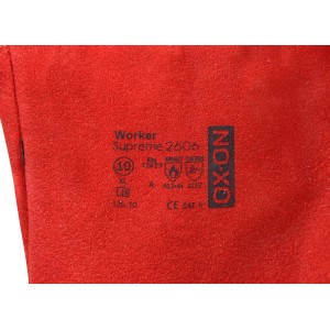 OX-ON Handschuh Worker Supreme 2606, rot, Größe 10, aus Rindspaltleder für Schweiß- und Grillarbeiten.