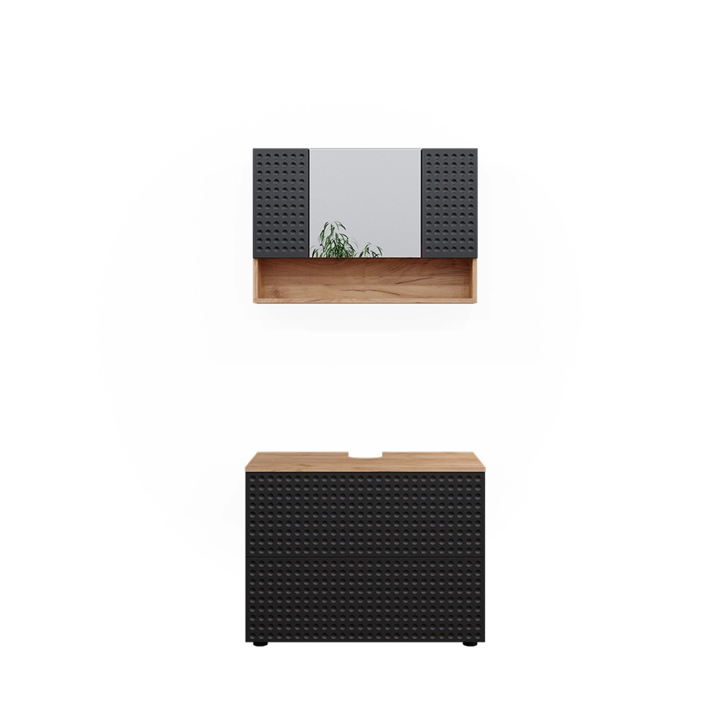 Vicco Badmöbel-Set Irma Goldkraft Eiche/Anthrazit 2 Teile Unterschrank 80 c günstig online kaufen