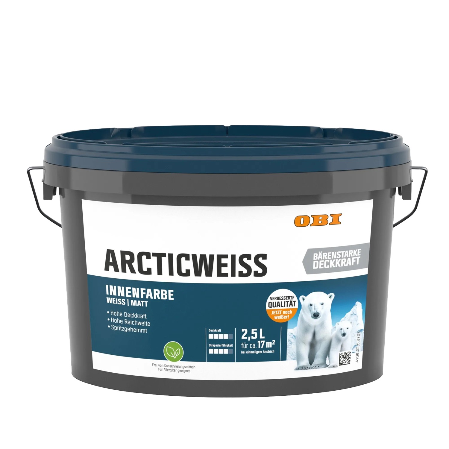 OBI Wandfarbe Arcticweiss Weiß Matt 2,5 l