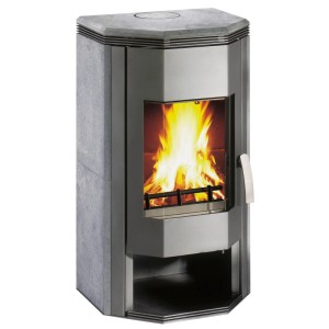 Wamsler Ugnis Kaminofen mit Natursteinverkleidung, grau, 8 kW. Zeitbrandofen für Scheitholz und Holzbriketts.