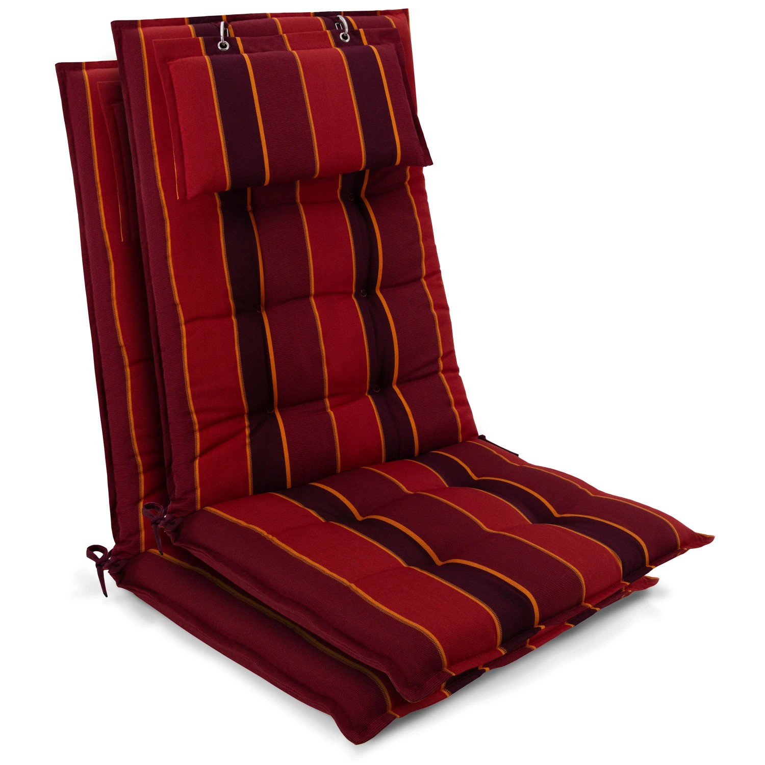 Beautissu 3er Set Sun-HL Hochlehner Auflage 120x50x8cm Rot-Anthrazit-Gestreift