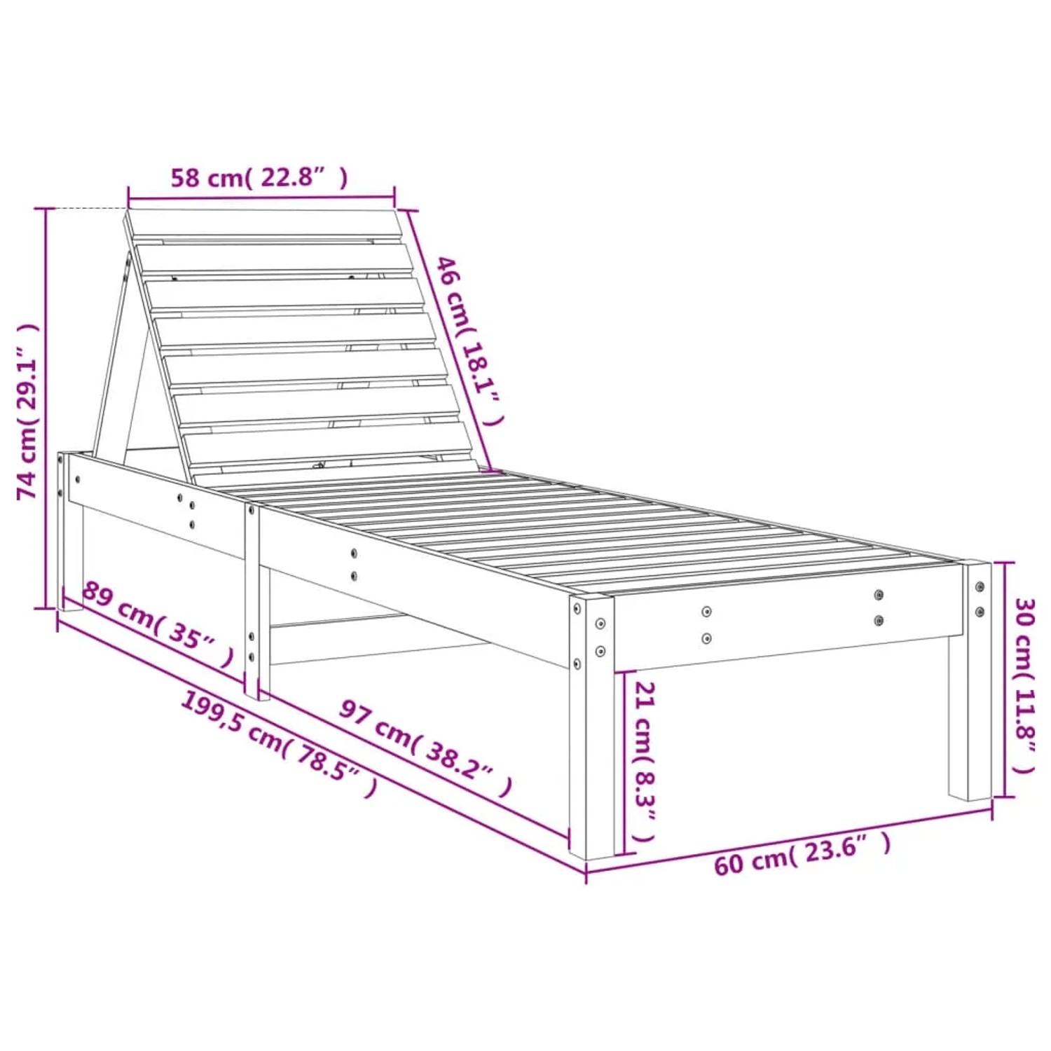 Graue vidaXL Sonnenliege aus Kiefernholz mit verstellbarer Rückenlehne und Lattenrost. Ideal für Garten und Terrasse.