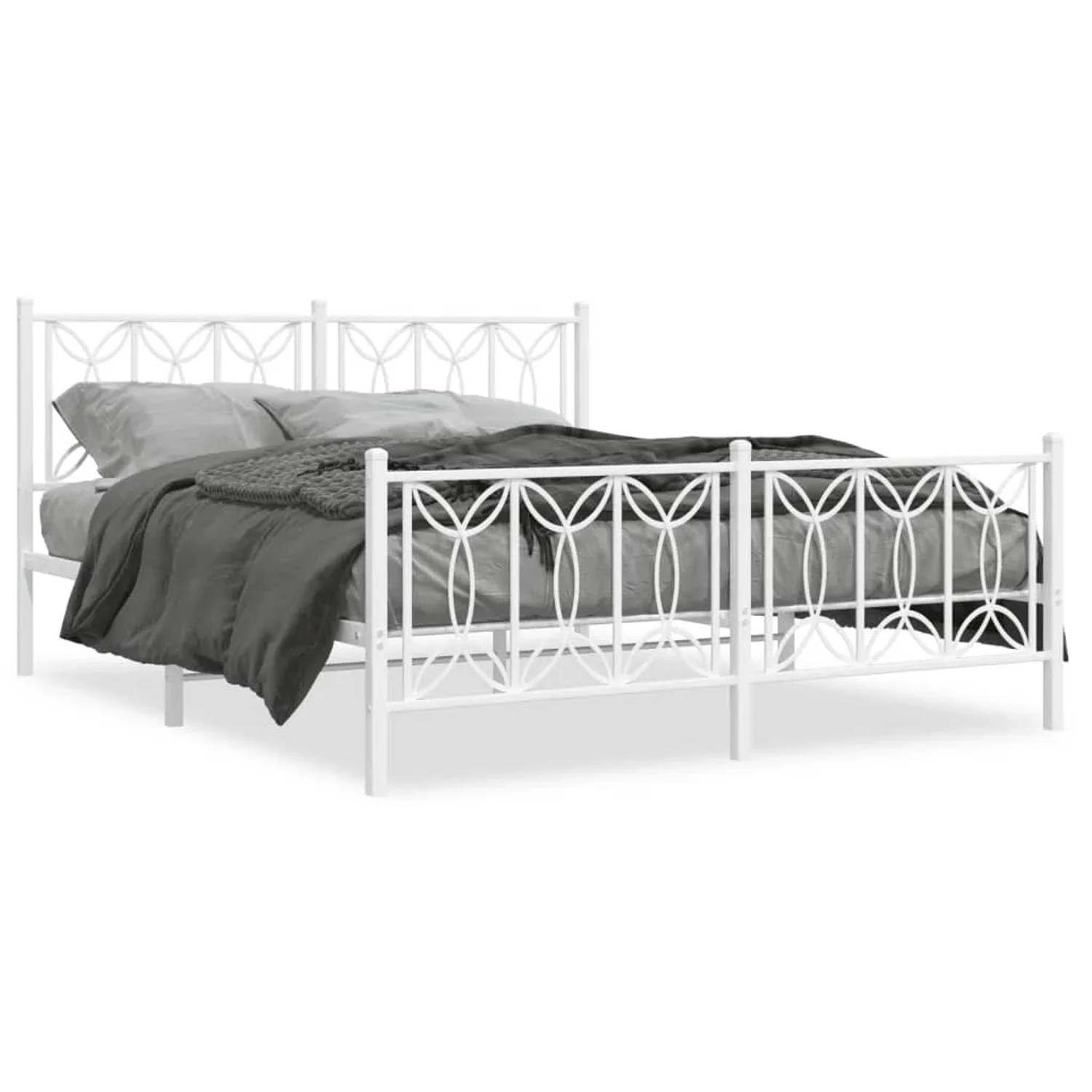 vidaXL Bettgestell mit Kopf- und Fußteil Metall Weiß 150x200 cm 376197