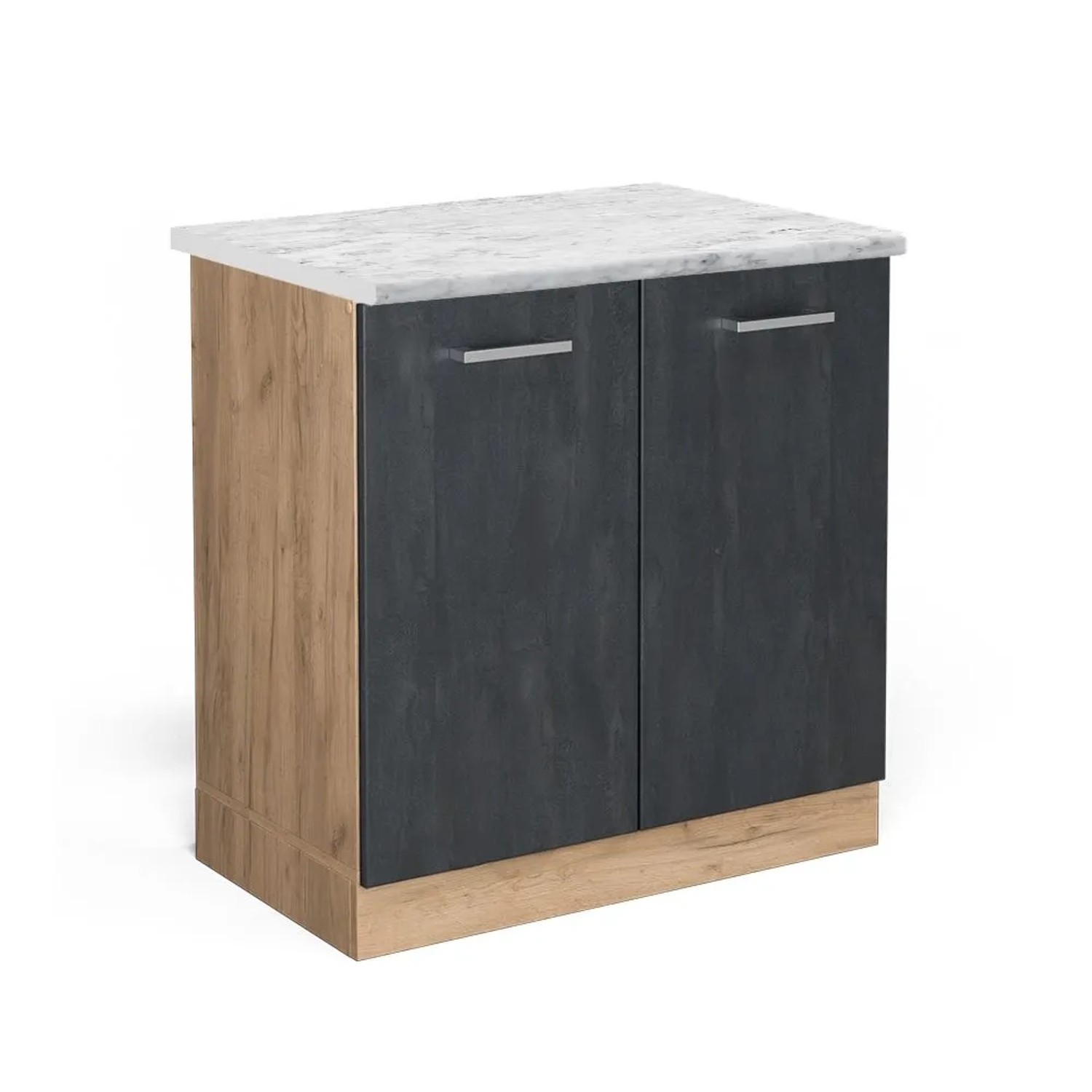 Vicco Spülenunterschrank R-Line Schwarz Beton Goldkraft Eiche 80 cm AP Marmor