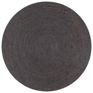 Handgefertigter, dunkelgrauer, runder Jute Teppich, 150 cm Durchmesser.