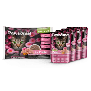 Pawsome Katzen-Nassfutter Adult Pute, 4er Pack und Einzelpackungen. Katzenfutter mit Pute.