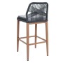 Anthrazit Rope-Barhocker mit hellgrauem Kissen, Holz-Optik Stahlgestell und Fußstütze. Modernes Outdoor-Design.