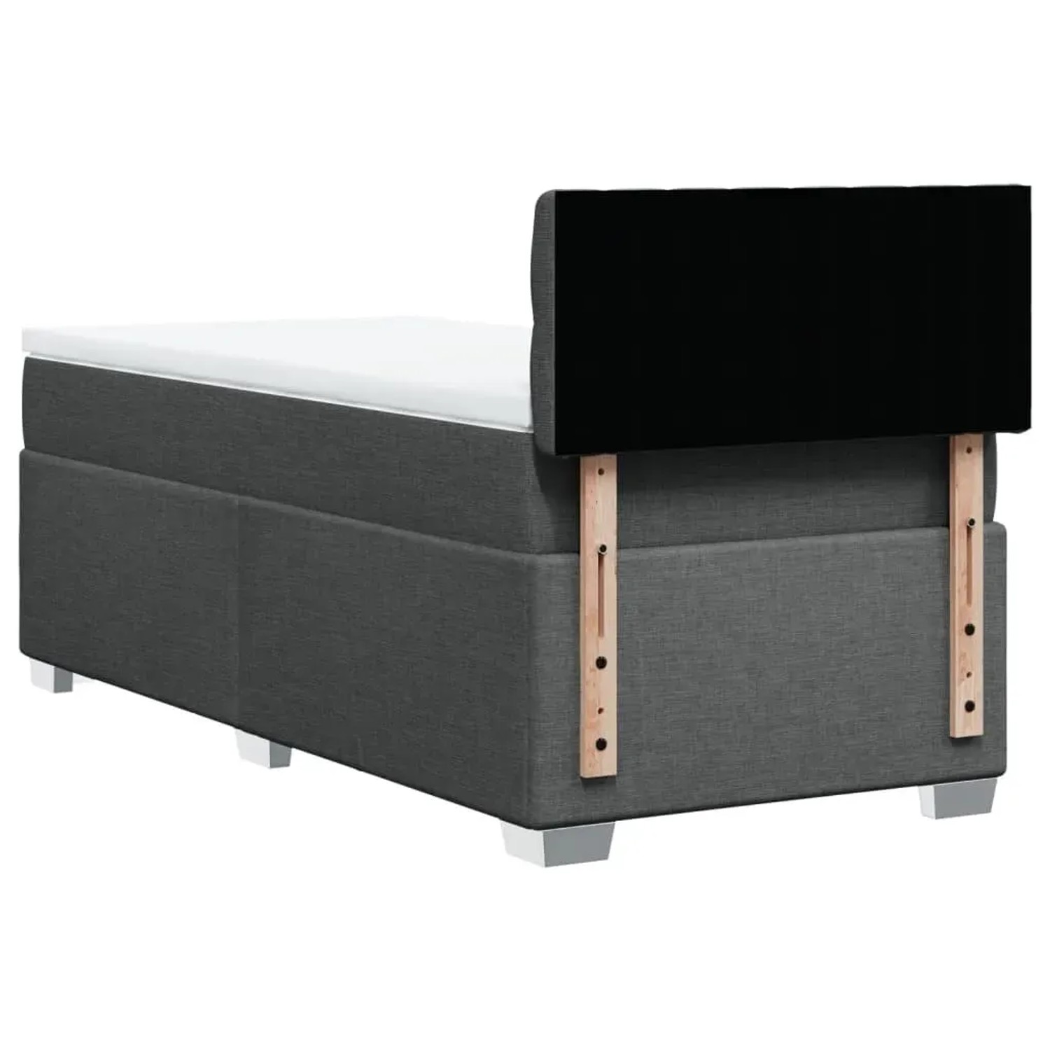 Dunkelgraues Boxspringbett 80x200 cm mit Matratze und Kopfteil.