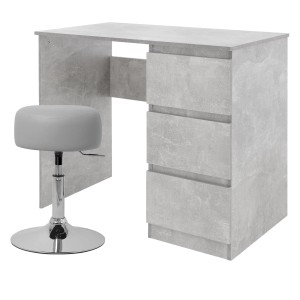 ML-Design Schreibtisch mit Hocker, Grau-Beton Optik, Hocker hellgrau, drehbar und höhenverstellbar.