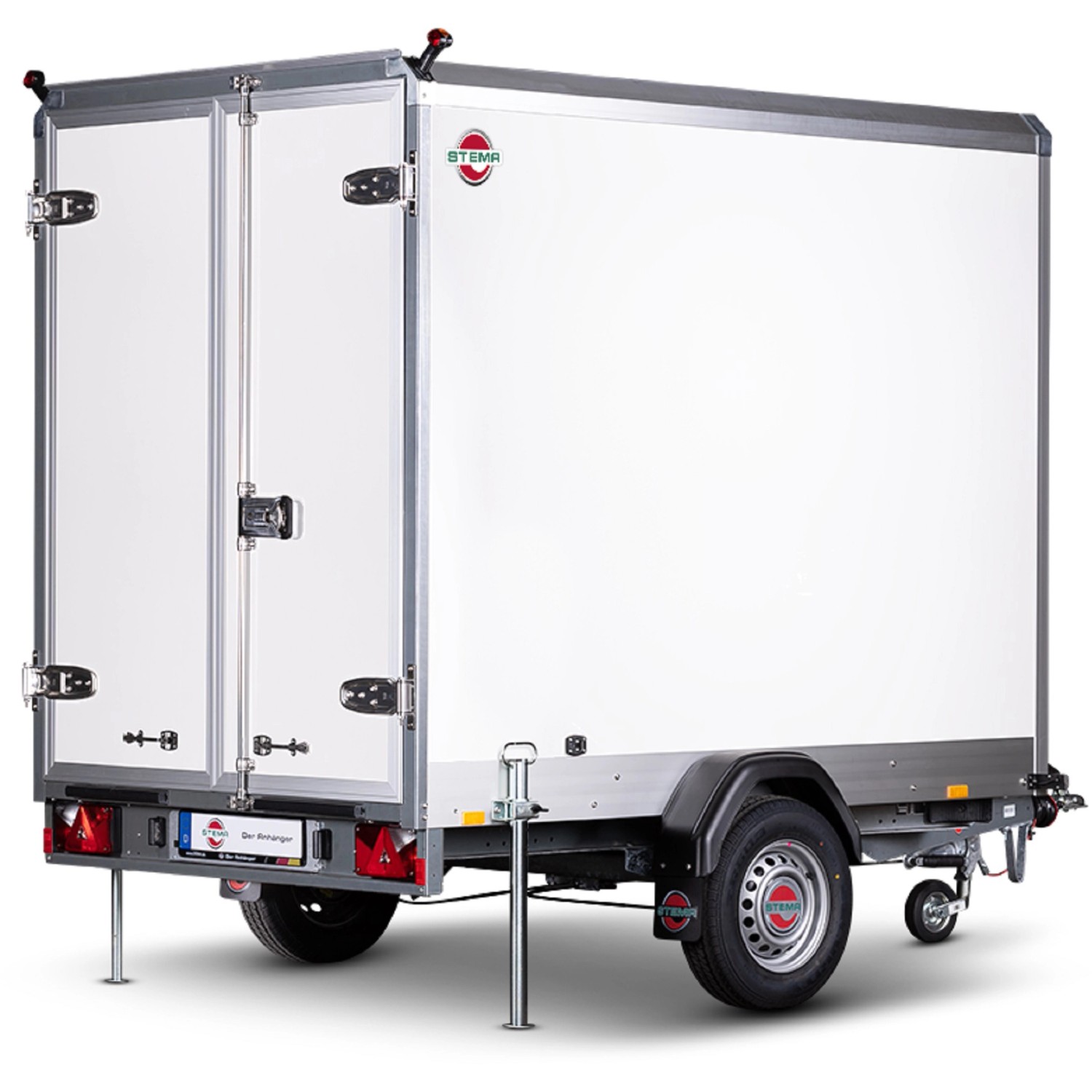 Stema Kofferanhänger 1300 Sandwich, gebremst, mit Stützrad und Abstellstützen.