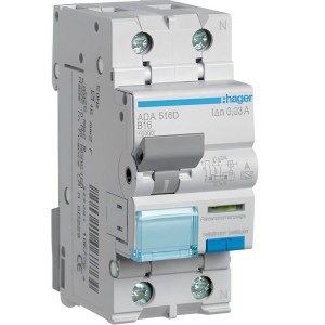 Hager Fehlerstrom-Leitungsschutzschalter B-16A, 30mA, Typ A, für erhöhte Sicherheit.