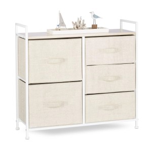 Relaxdays Regalsystem Stahl Stoff MDF Beige Weiß Mit Schubladen 77,5 cm x 83 cm x 29 cm 9 kg