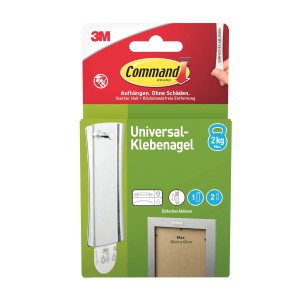 Command Universal Klebenagel Set, 3 Stück, weiß. Zum Aufhängen von Bildern ohne Bohren.