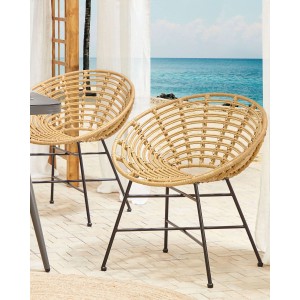 Beliani Gartenstuhl, naturfarbenes Rattan, schwarzes Metallgestell, 2er Set.