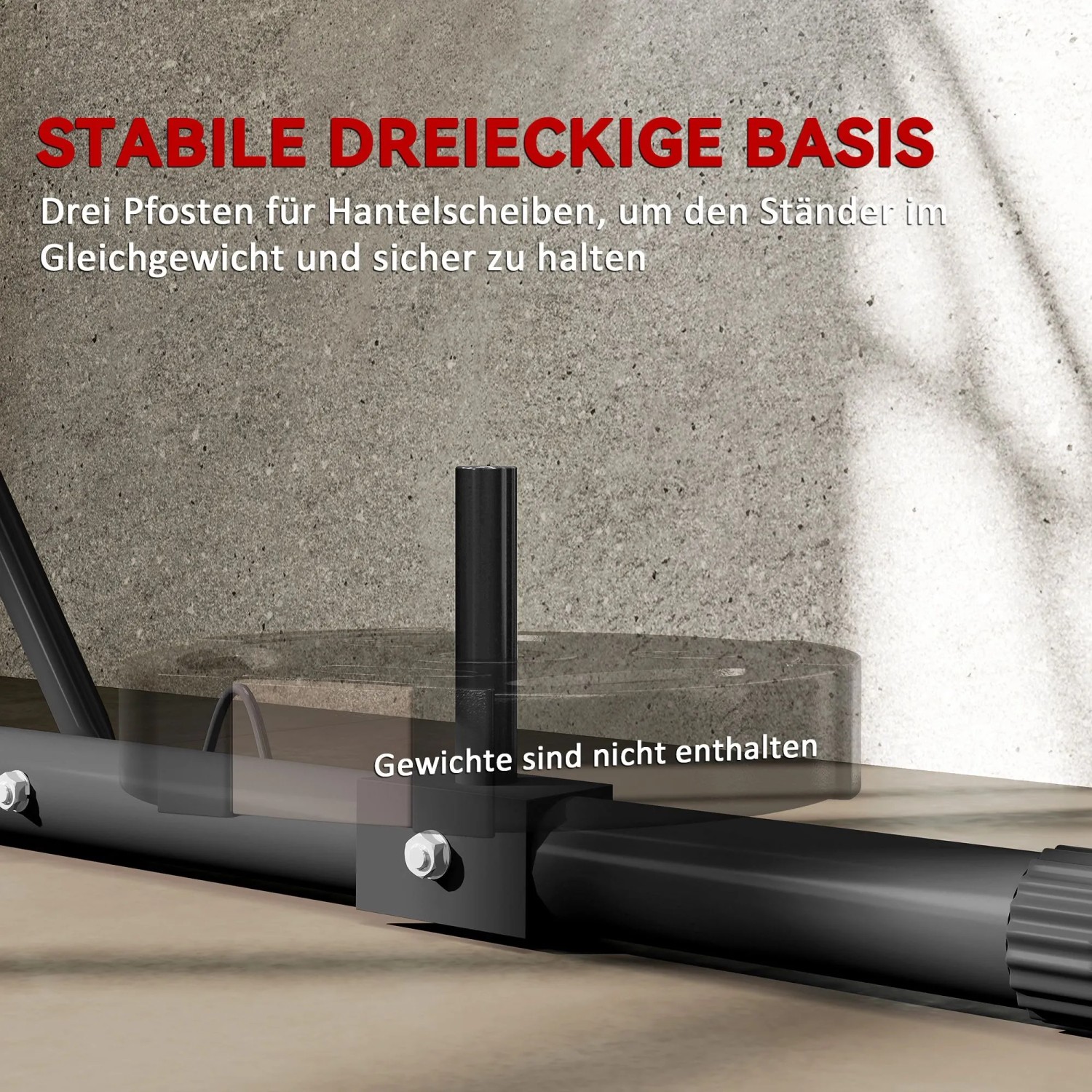 Schwarze Stahlbasis des SPORTNOW Boxsackständers mit drei Pfosten für Hantelscheiben für hohe Stabilität.