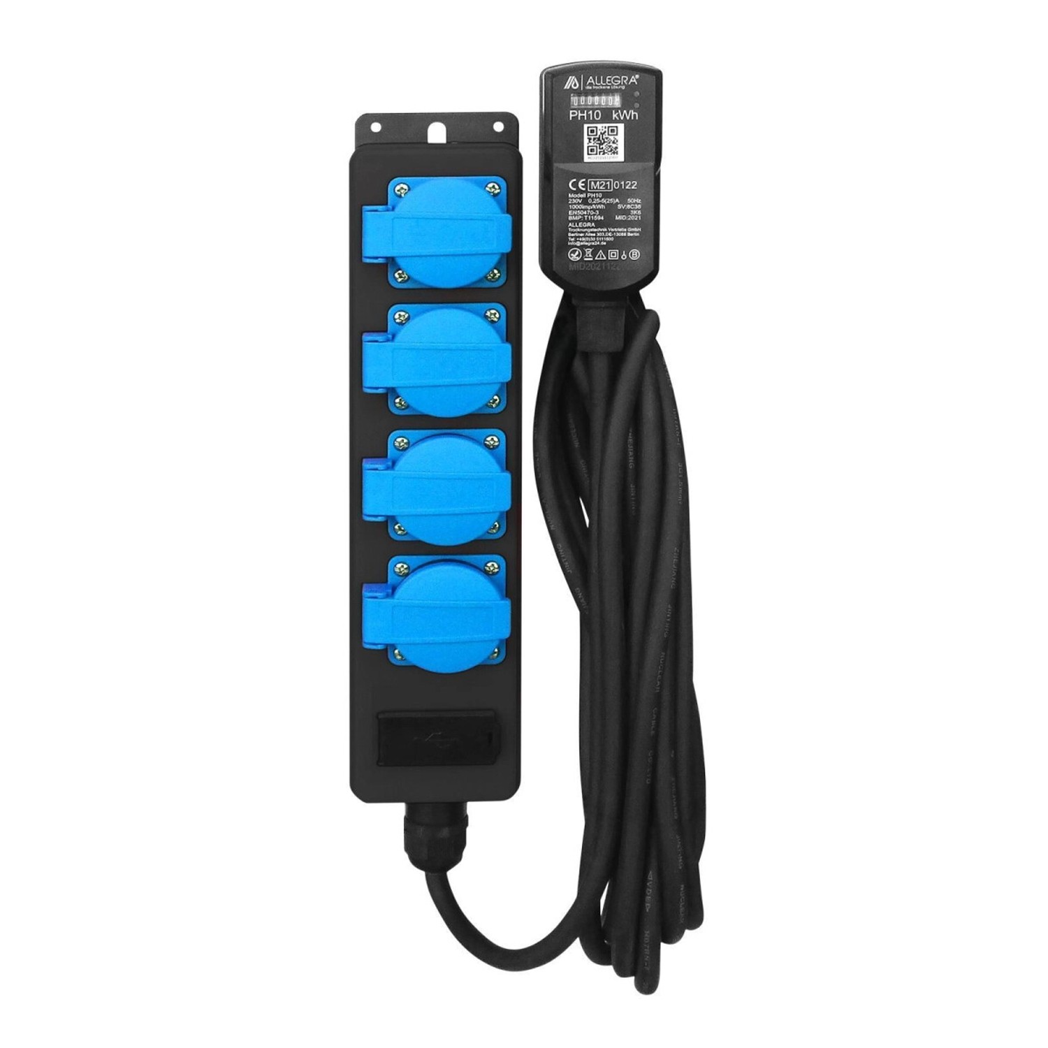 ALLEGRA 4 Fach Verteilersteckdosenleiste mit USB und MID Stromzähler PH10 günstig online kaufen