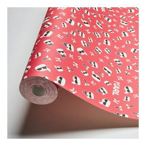 Rolle rote PROFHOME Vliestapete mit abstraktem, weiß-schwarzem Muster.