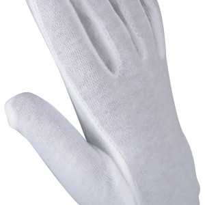 Detailaufnahme: Weißer OX-ON Handschuh Knitted Basic 13002, Größe 6. Arbeitskleidung aus Baumwolle.