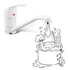 baliv Küchenarmatur KI-1186 N Weiß, Niederdruck-Einhebelmischer mit schwenkbarem Auslauf.