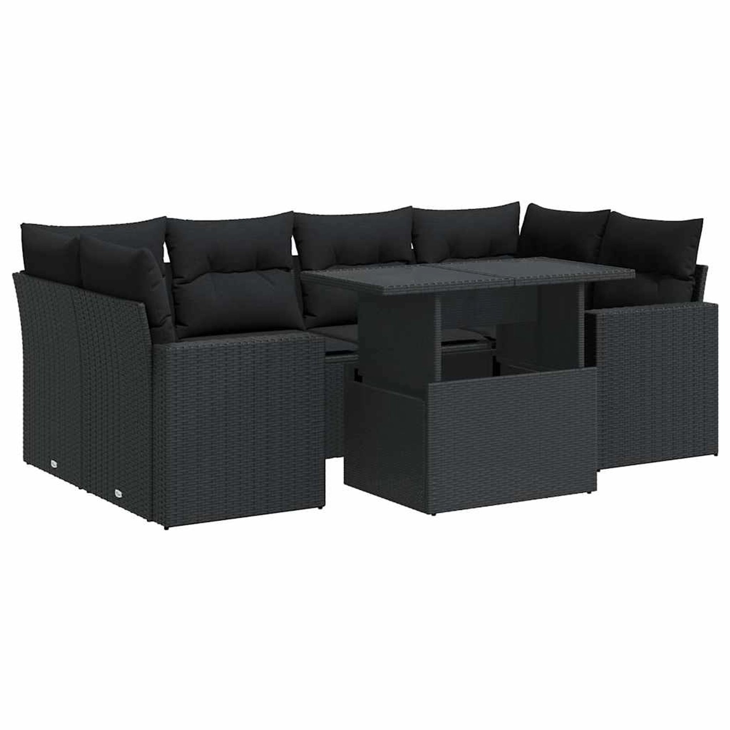 vidaXL 7-Tlg Garten-Sofagarnitur mit Kissen Schwarz Poly Rattan 3326266 günstig online kaufen