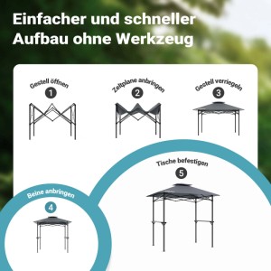 Aufbauanleitung: Wiltec Grillpavillon, graues BBQ-Zelt in 5 Schritten montiert.