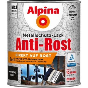 Dose Alpina Metallschutzlack Anti-Rost Schwarz Hammerschlag, 750ml, für Metallanstrich.