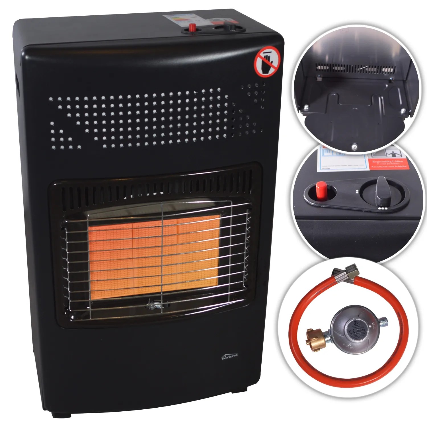 TroniTechnik Gasheizer 4.2kW, Heizstrahler mit 3 Stufen, inkl. Gasschlauch und Druckregler.