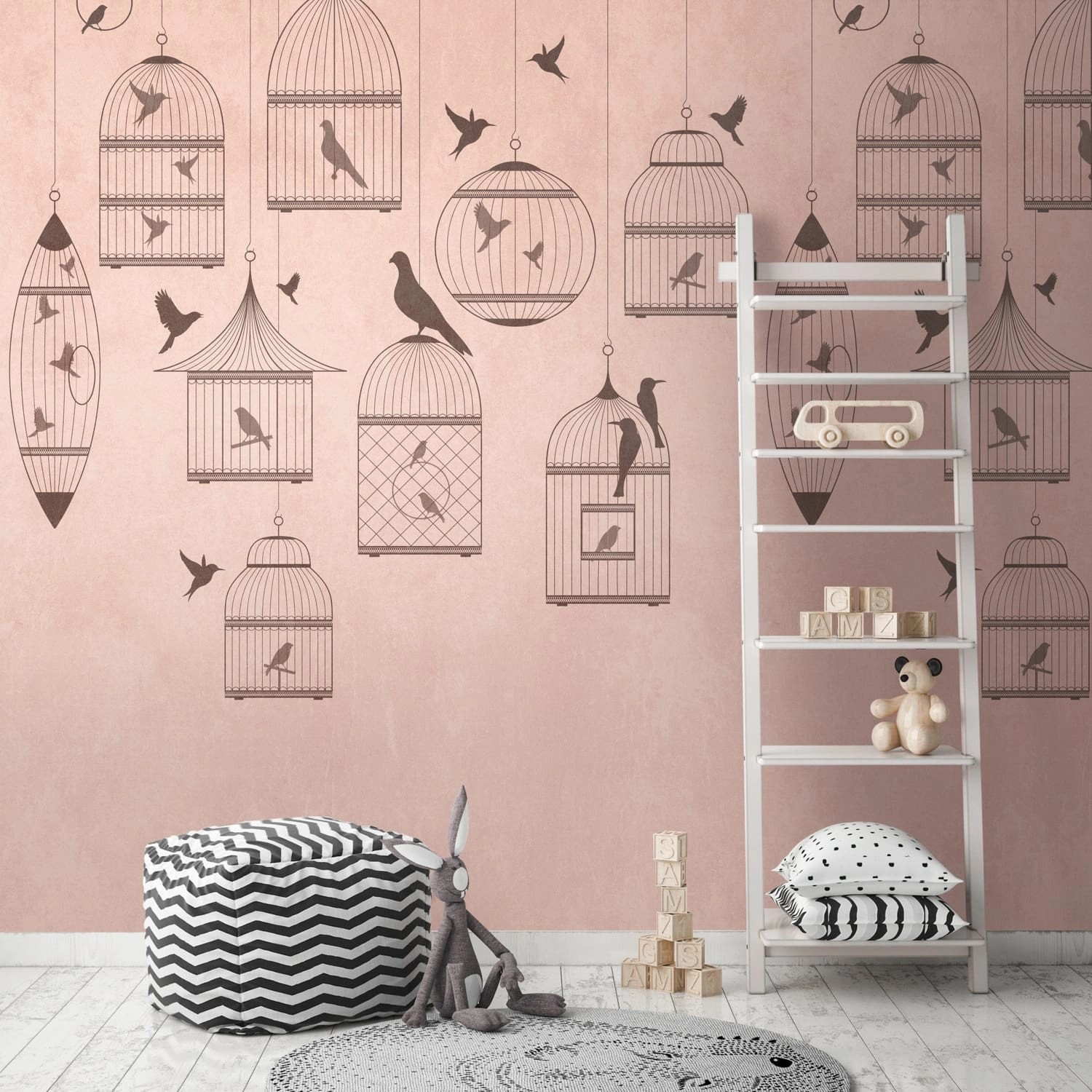 PROFHOME 382961-GU Fototapete Vogelmuster Matt Rosa Grau 1,59 m x 2,8 m 0,5 günstig online kaufen