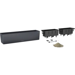 Lechuza Balconera Color 80 in Schiefergrau, Blumenkasten mit Bewässerungssystem und Zubehör.