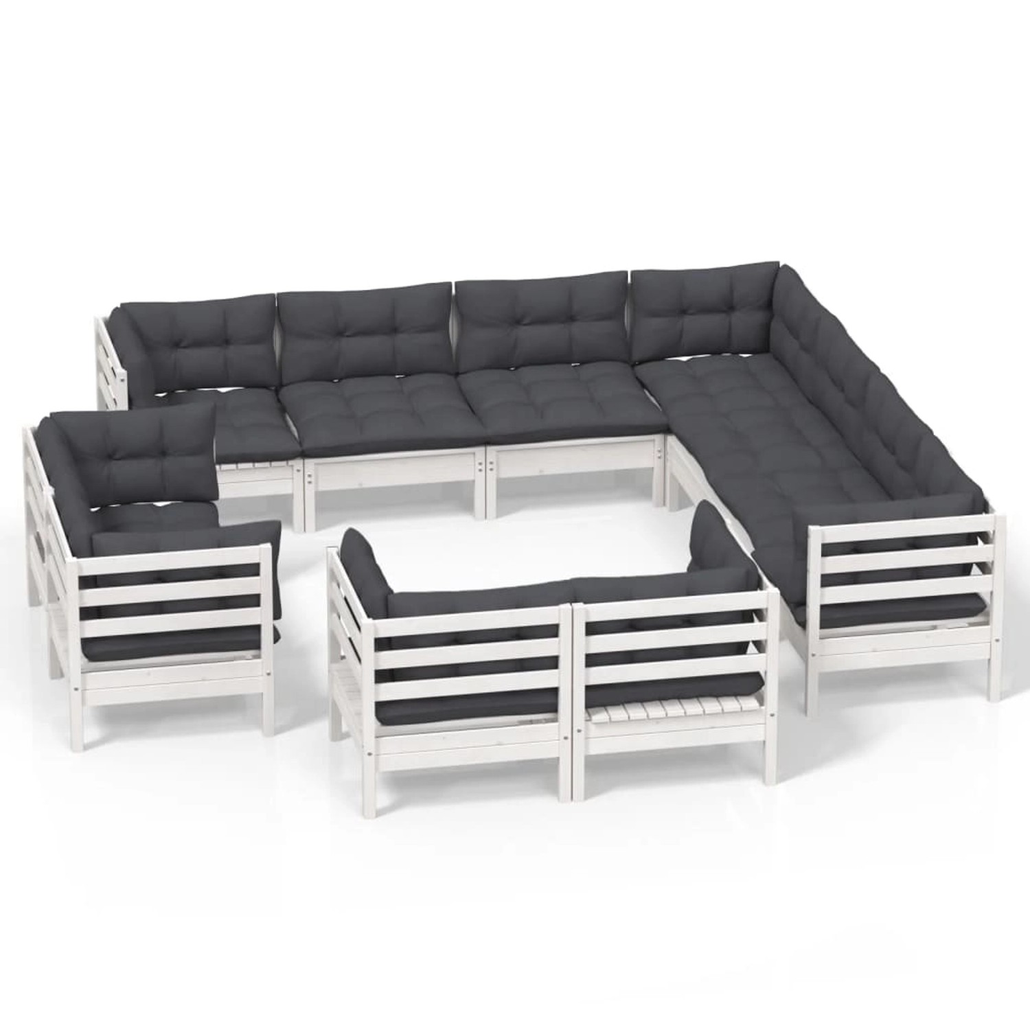 vidaXL 11-Tlg Garten-Lounge-Set mit Kissen Weiß Massivholz Kiefer 3096936 günstig online kaufen