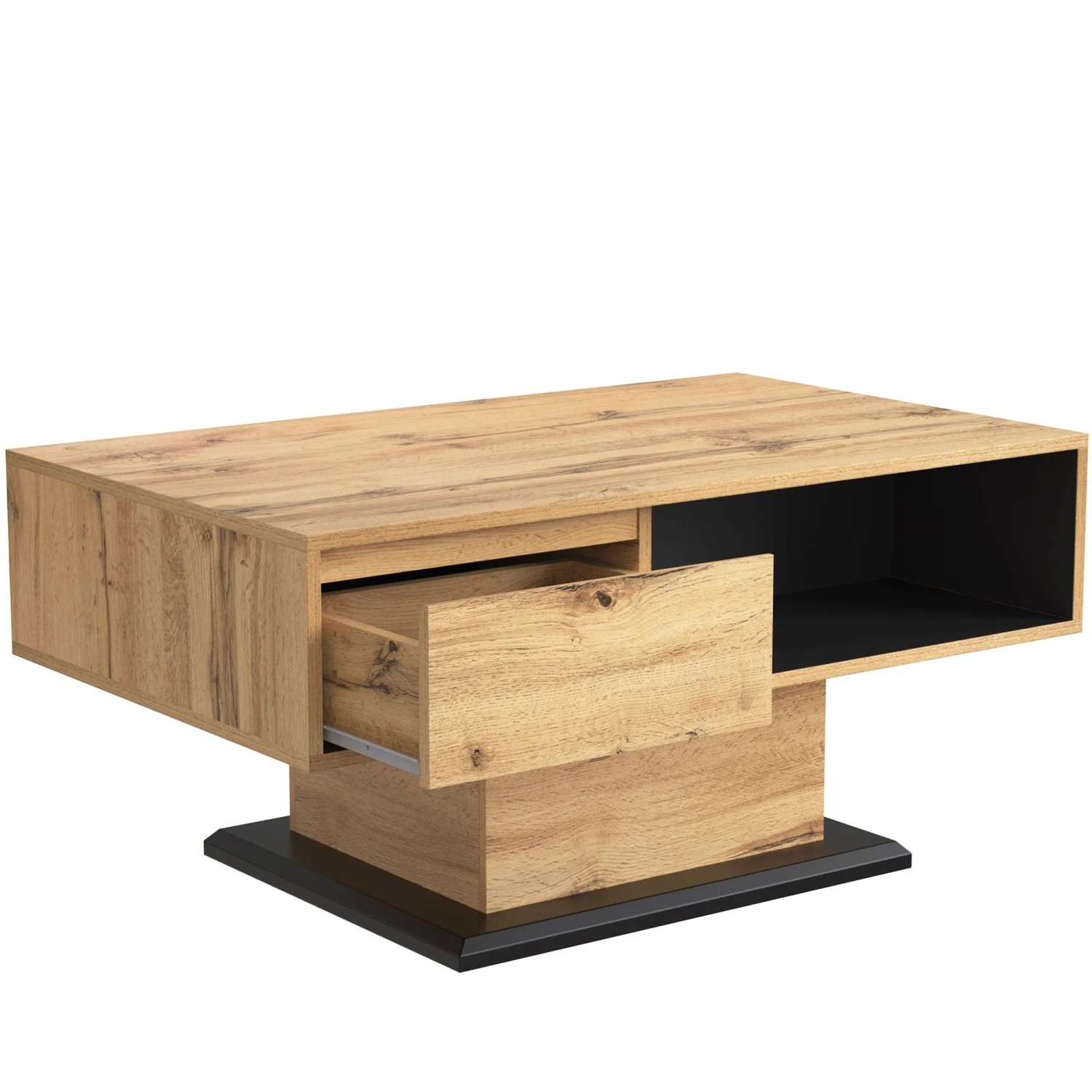 Couchtisch Eiche 100x60x47 cm mit Griffloser Schublade und Doppelseitigem Stauraum