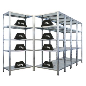 Fünf verzinkte Schwerlastregale, 180x90x40cm, mit 125 kg Fachlast pro Boden. Mega Deal für Werkstatt & Garage.