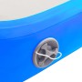 Detailaufnahme: Blau-graue Gymnastikmatte (aufblasbar) mit Ventil.