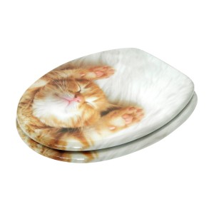 Sanilo WC-Sitz Lilly mit Katzenmotiv, Toilettendeckel aus Holz.