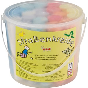 Eimer Straßenkreide mit 20 bunten Stiften zum Malen auf Asphalt und Tafeln.