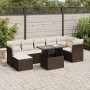 Braune 8-tlg. vidaXL Garten-Sofagarnitur mit Kissen und höhenverstellbarem Tisch auf Terrasse.