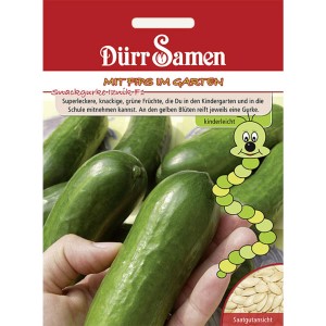 Dürr Samen Snackgurken Iznik F1: Saatgut-Packung mit knackigen, grünen Mini-Gurken.