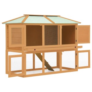 vidaXL Kleintierstall aus Holz, 2 Etagen, mit Gitter und Rampe für Kaninchen und andere Nager.