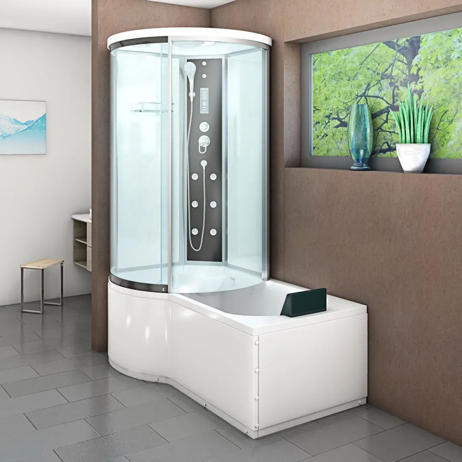 AcquaVapore Duschtempel: Kombination aus Badewanne und Dusche 100x170 cm, weiße Rückwände.