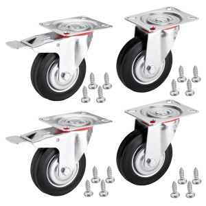 SOTECH 4er SET Transportrollen RED Ø100 mm 2x Lenkrollen und 2x Lenkrollen mit Bremse Bis 360 Kg