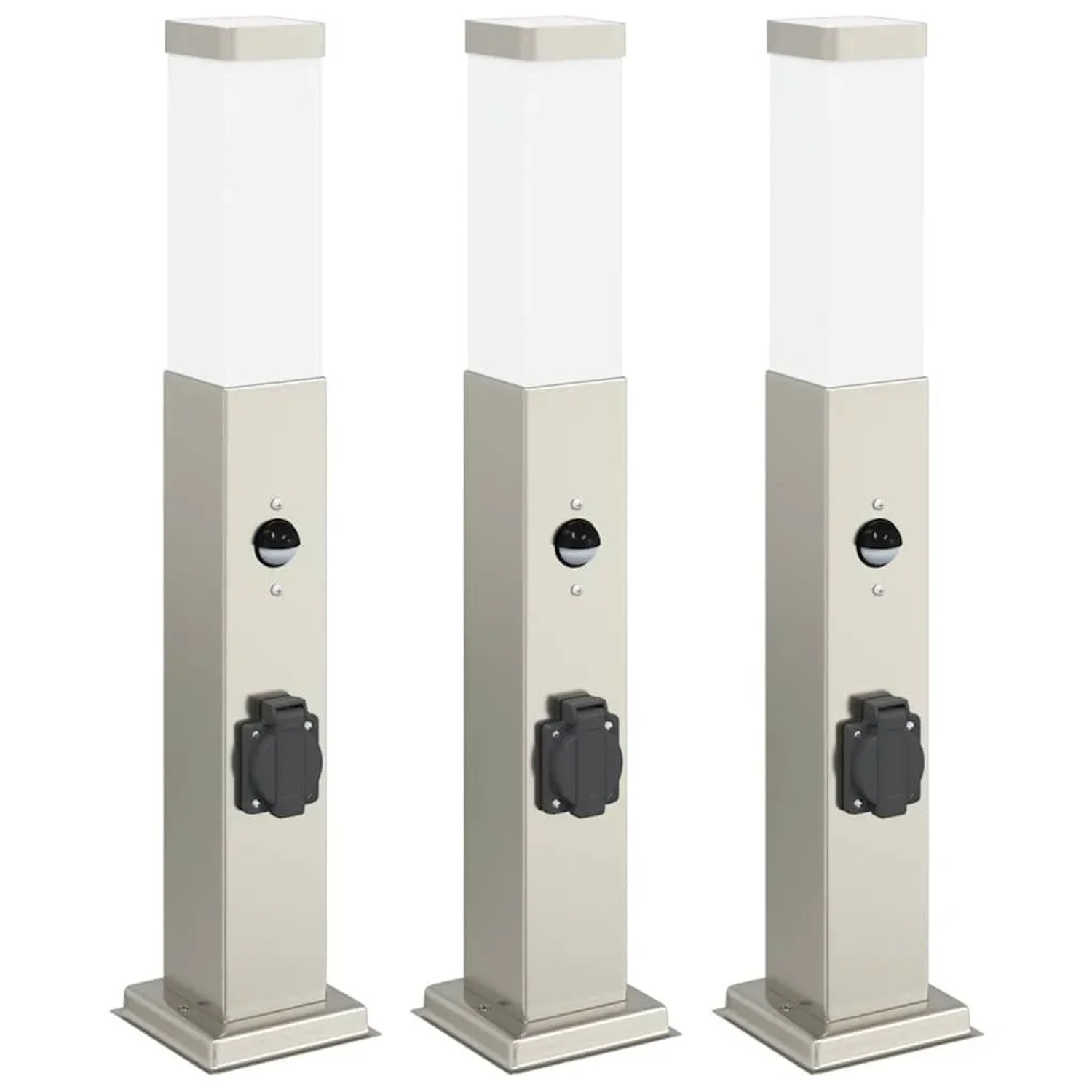vidaXL Pollerleuchten mit Sensor&Steckdose 3 Stk 50 cm Edelstahl IP44 4006066