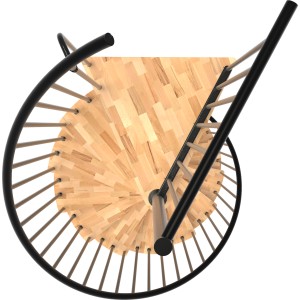 Minka Spindeltreppe Spiral Smart Buche, schwarz, von oben. Innentreppe mit Holzstufen und schwarzem Geländer.