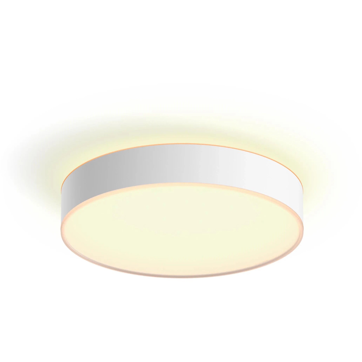 Weiße Philips Hue Deckenleuchte Devere M mit Dimmer, warmweißes Licht.