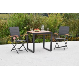 Merxx Paxos Gartenmöbel-Set, 3-teilig: Klappsessel und ausziehbarer Balkontisch mit Akazienholzplatte.